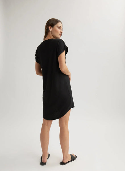 Bella Dahl Roll Sleeve T Shirt Dress- Black