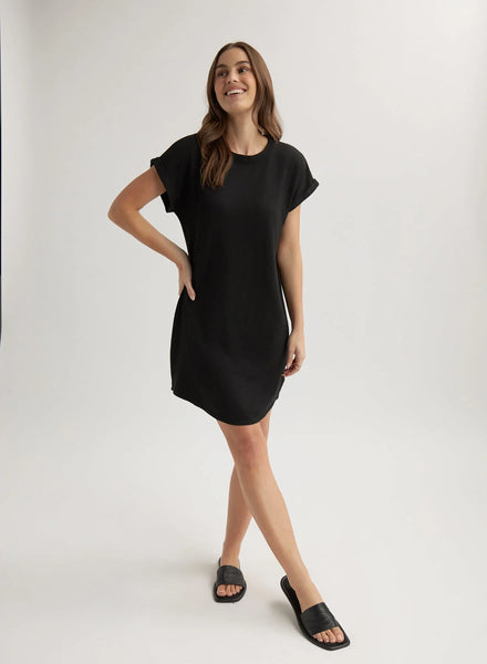 Bella Dahl Roll Sleeve T Shirt Dress- Black