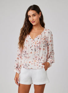Bella Dahl Shirred Raglan Tie Front Blouse- Hana Floral Print