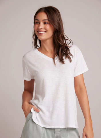 Bella Dahl Side Slit V Neck Tee- White