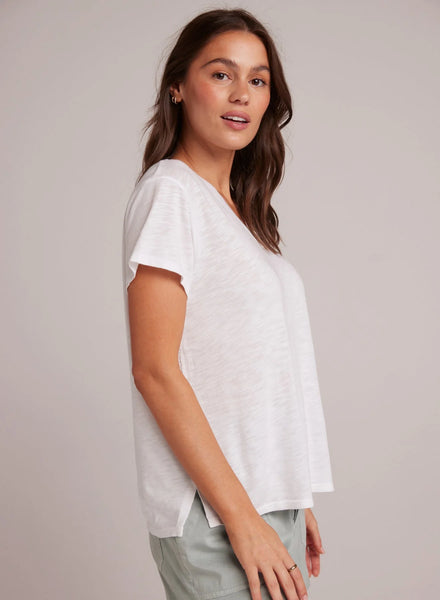 Bella Dahl Side Slit V Neck Tee- White