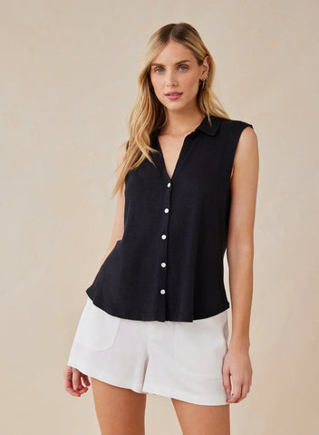 Bella Dahl Sleeveless Button Front Top- Black