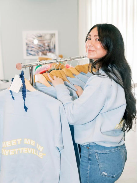 Meet Me In Fayetteville Crew Sweatshirt- BabyBlue/Yellow