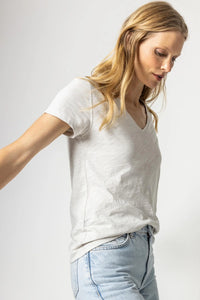 Lilla P V Neck Short Sleeve Back Seam Tee- Nickel