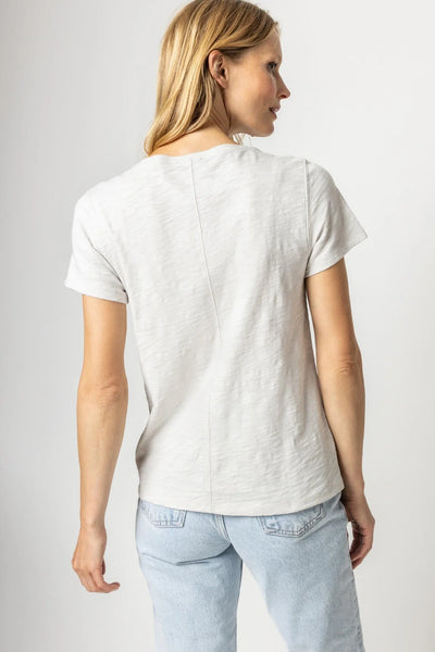 Lilla P V Neck Short Sleeve Back Seam Tee- Nickel